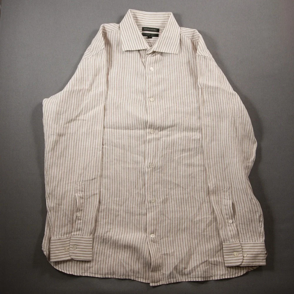 Banana Republic Linen Striped Tailored Slim Fit Men Long Sleeve Shirt XL Office